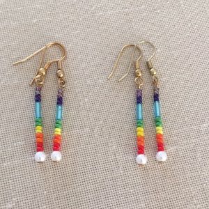 Hand Crafted 2 Pair Beaded Earrings Multicolored